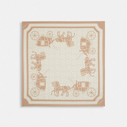 Coach Signature Horse And Carriage Silk Square Scarf Taupe