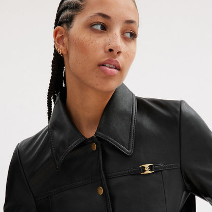 Coach Heritage C Snap Front Shrunken Jacket Black