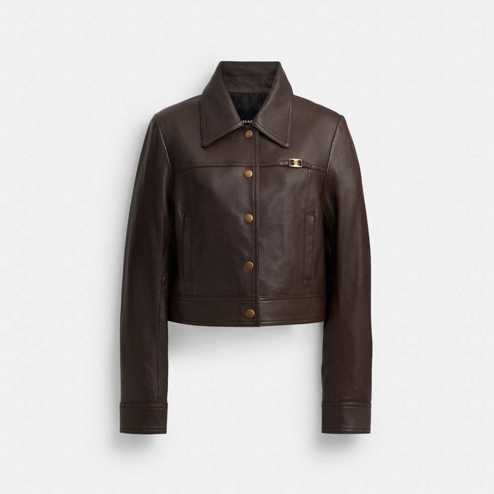 Coach Heritage C Snap Front Shrunken Jacket Brown