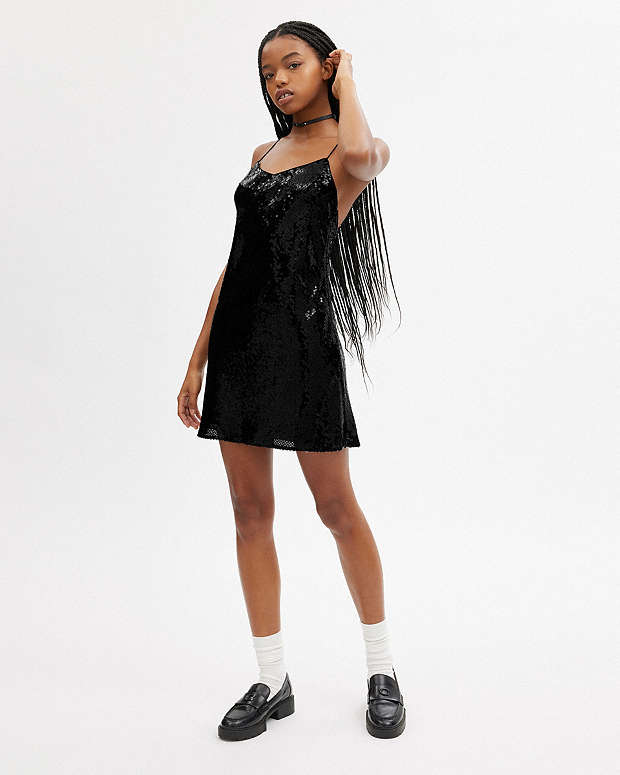 Sequin Short Cami Dress Black Black