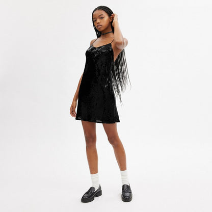Coach Sequin Short Cami Dress Black