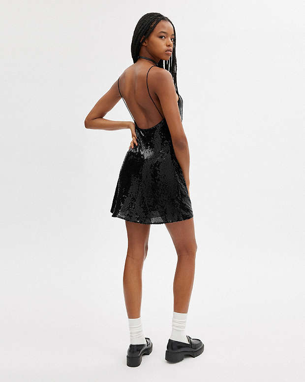 Sequin Short Cami Dress Black Black