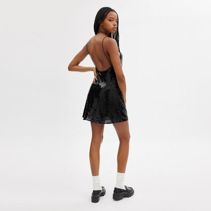 Coach Sequin Short Cami Dress Black