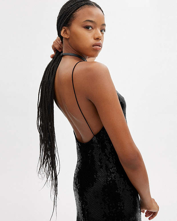 Sequin Short Cami Dress Black Black