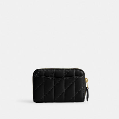 Coach Essential Small Zip Around Card Case With Pillow Quilting Brass Black