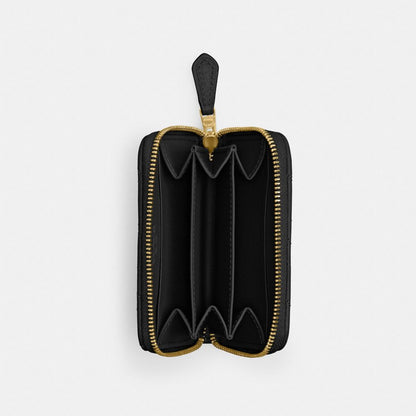 Coach Essential Small Zip Around Card Case With Pillow Quilting Brass Black