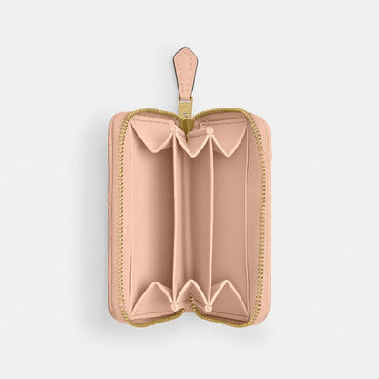 Coach Essential Small Zip Around Card Case With Pillow Quilting Brass Cream