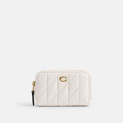 Coach Essential Small Zip Around Card Case With Pillow Quilting Brass Chalk