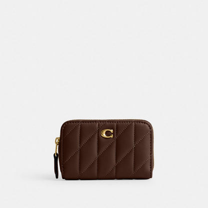 Coach Essential Small Zip Around Card Case With Pillow Quilting Brass Maple