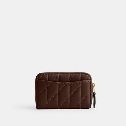 Coach Essential Small Zip Around Card Case With Pillow Quilting Brass Maple
