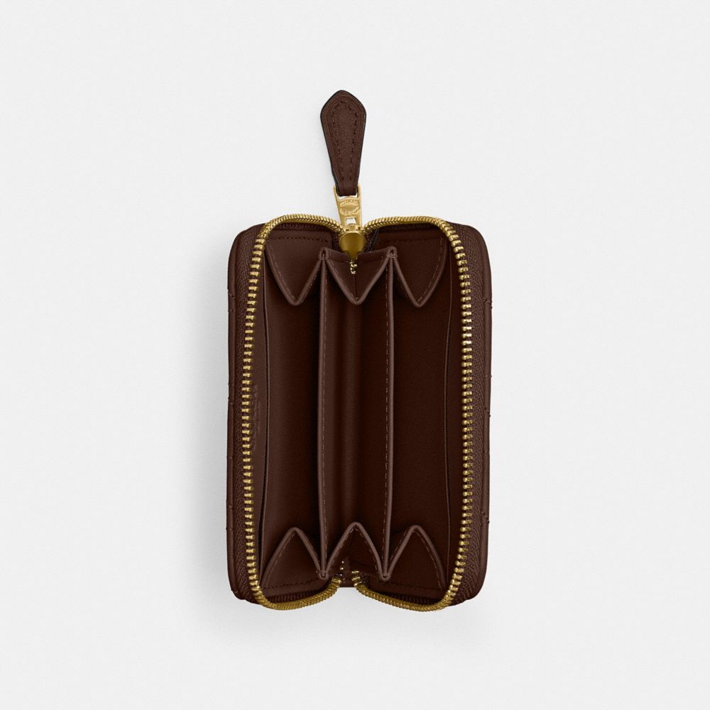 Coach Essential Small Zip Around Card Case With Pillow Quilting Brass Maple