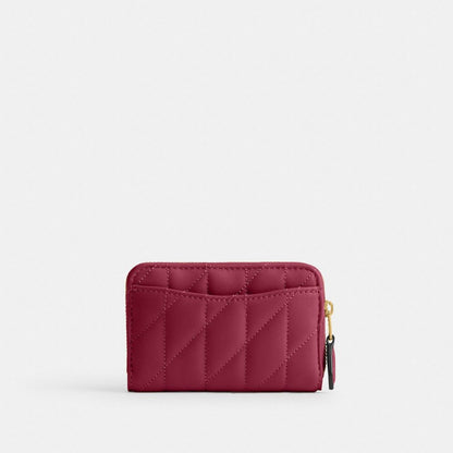 Coach Essential Small Zip Around Card Case With Pillow Quilting Brass Dark Fuchsia