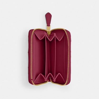 Coach Essential Small Zip Around Card Case With Pillow Quilting Brass Dark Fuchsia
