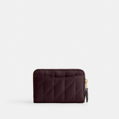 Coach Essential Small Zip Around Card Case With Pillow Quilting Brass Black Currant