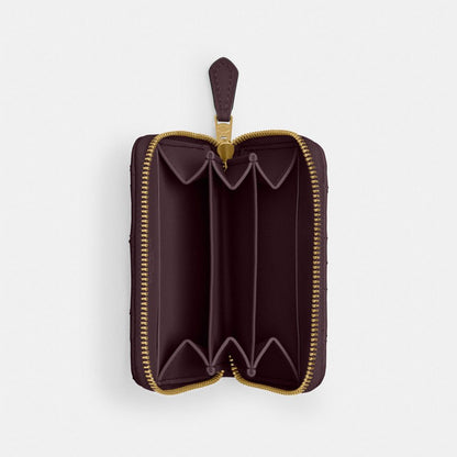 Coach Essential Small Zip Around Card Case With Pillow Quilting Brass Black Currant