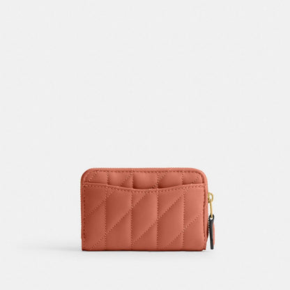 Coach Essential Small Zip Around Card Case With Pillow Quilting Brass Dark Peach