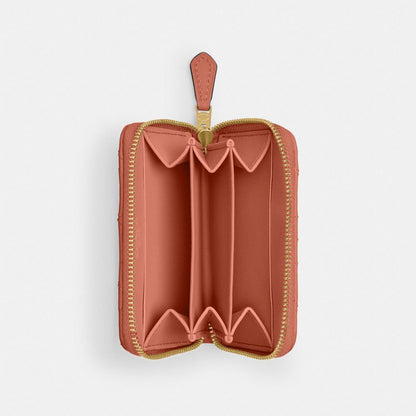 Coach Essential Small Zip Around Card Case With Pillow Quilting Brass Dark Peach