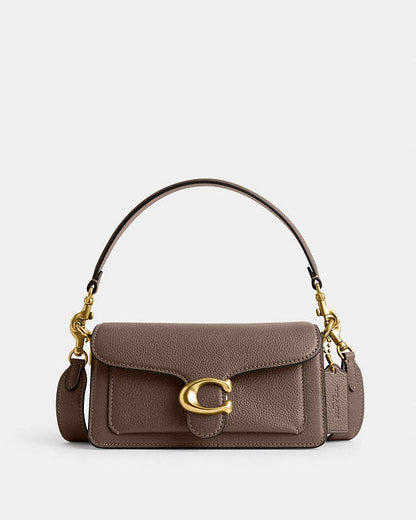 Tabby Shoulder Bag 20 Polished Pebble Leather-Brass-Dark Stone Polished Pebble Leather-Brass-Dark Stone