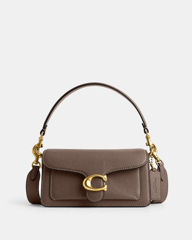 Tabby Shoulder Bag 20 Polished Pebble Leather-Brass-Dark Stone Polished Pebble Leather-Brass-Dark Stone