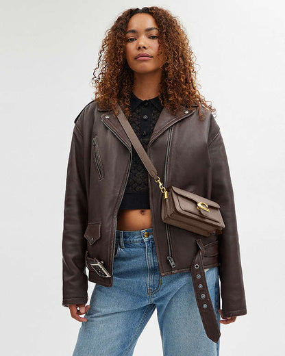 Tabby Shoulder Bag 20 Polished Pebble Leather-Brass-Dark Stone Polished Pebble Leather-Brass-Dark Stone