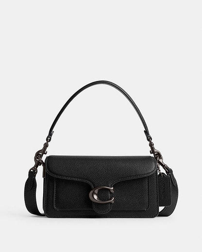 Tabby Shoulder Bag 20 Polished Pebble Leather-Pewter-Black Polished Pebble Leather-Pewter-Black