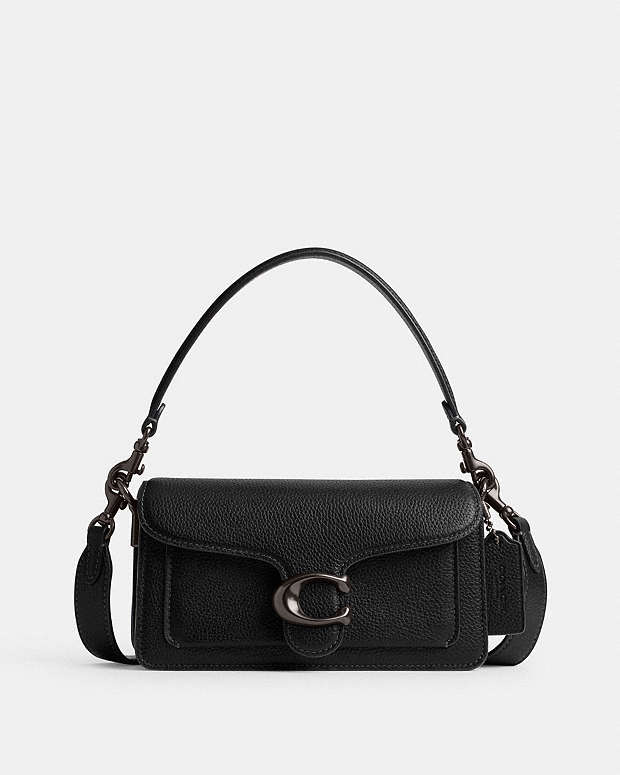 Tabby Shoulder Bag 20 Polished Pebble Leather-Pewter-Black Polished Pebble Leather-Pewter-Black