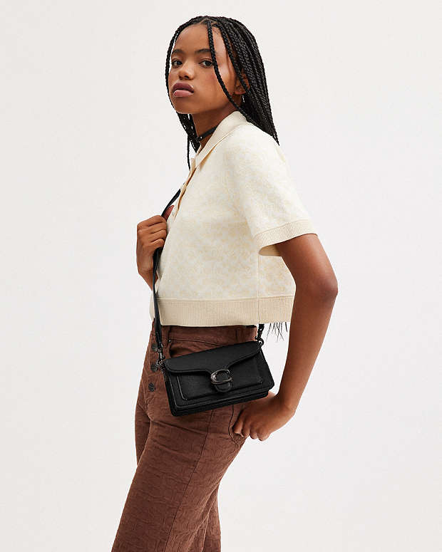 Tabby Shoulder Bag 20 Polished Pebble Leather-Pewter-Black Polished Pebble Leather-Pewter-Black