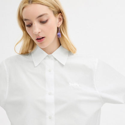 Coach Cropped Button Up Shirt White