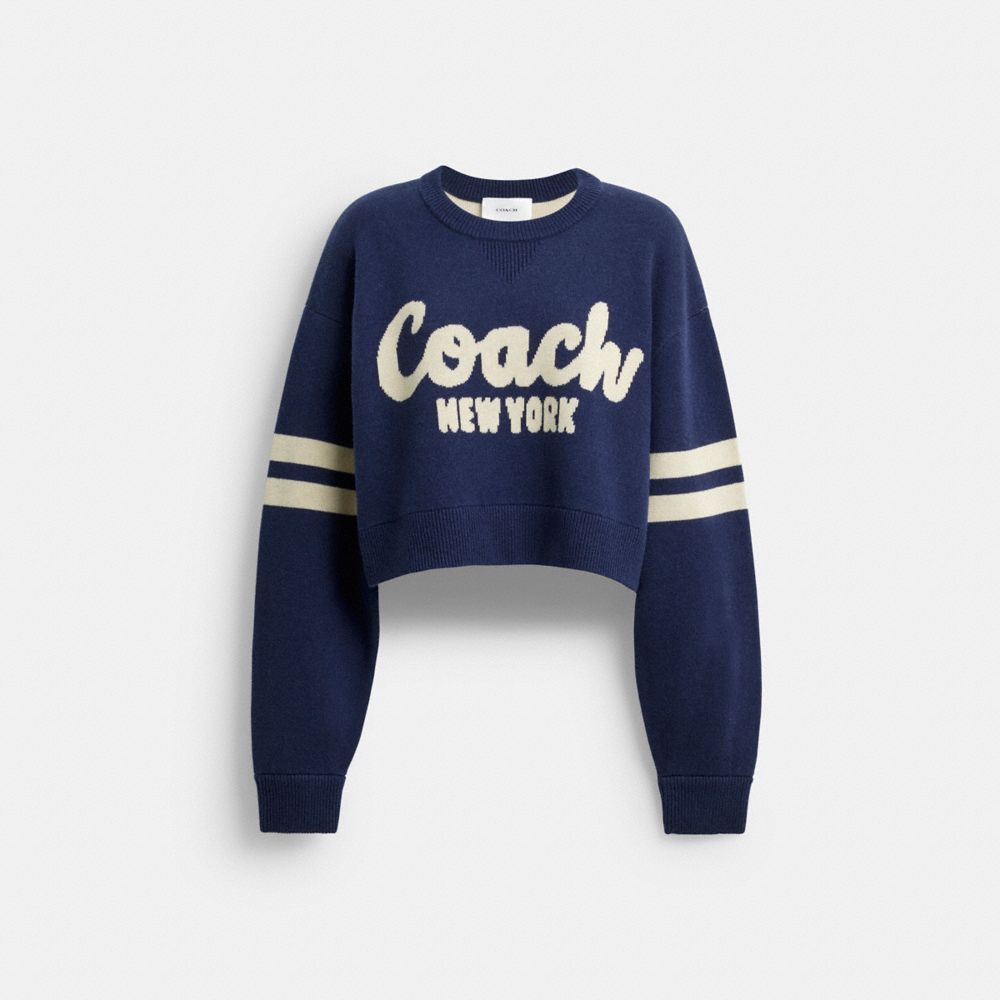 Coach Cropped Coach Sweater Navy