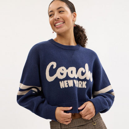Coach Cropped Coach Sweater Navy