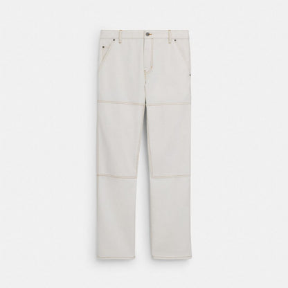 Coach Relaxed Straight Fit Twill Carpenter Pants In Organic Cotton And Recycled Polyester Off White