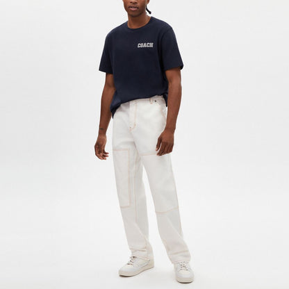 Coach Relaxed Straight Fit Twill Carpenter Pants In Organic Cotton And Recycled Polyester Off White