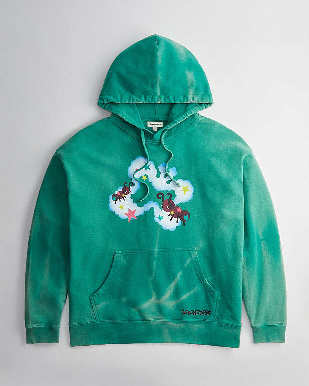 Hoodie With Floating Butterfly Print Green Multi Green Multi