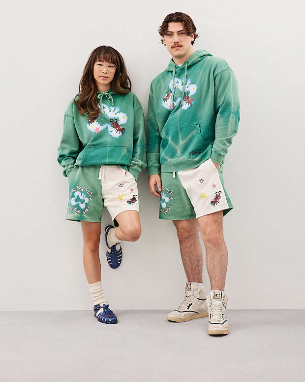 Hoodie With Floating Butterfly Print Green Multi Green Multi