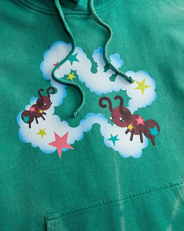 Hoodie With Floating Butterfly Print Green Multi Green Multi