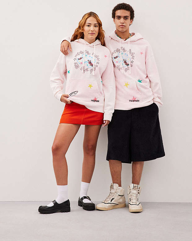 Hoodie With Floated Here To See You Print Light Pink Multi Light Pink Multi
