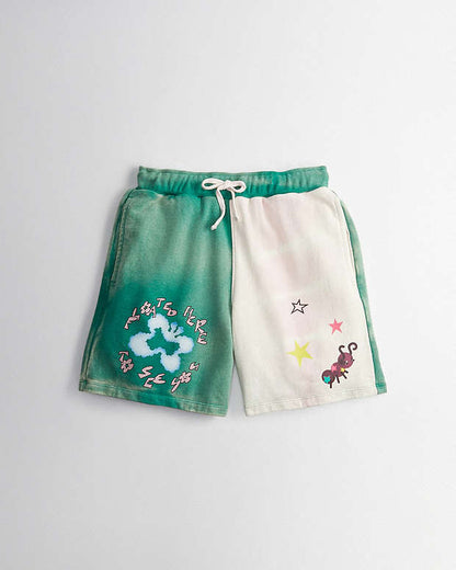Sweat Shorts With Floating Butterfly Print Green-Light Pink Multi Green-Light Pink Multi