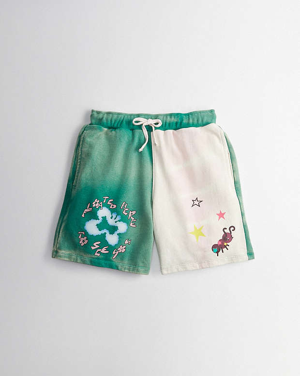 Sweat Shorts With Floating Butterfly Print Green-Light Pink Multi Green-Light Pink Multi