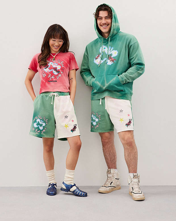 Sweat Shorts With Floating Butterfly Print Green-Light Pink Multi Green-Light Pink Multi