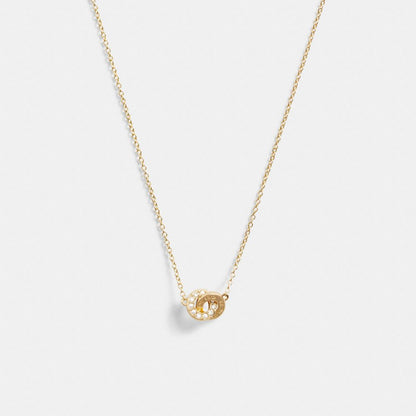 Coach Interlocking Open Circle Pearl Pendant Necklace Gold Pearl