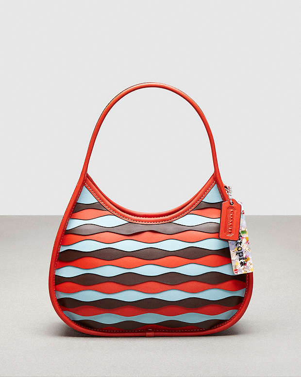 Ergo Bag In Wavy Appliqué Upcrafted Leather Mango-Powder Blue Multi Mango-Powder Blue Multi