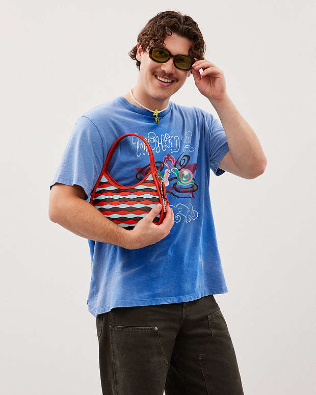 Ergo Bag In Wavy Appliqué Upcrafted Leather Mango-Powder Blue Multi Mango-Powder Blue Multi