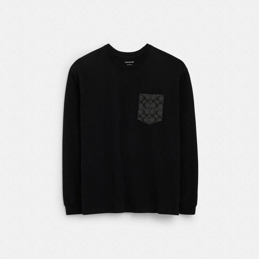 Coach Signature Long Sleeve T Shirt In Organic Cotton Black