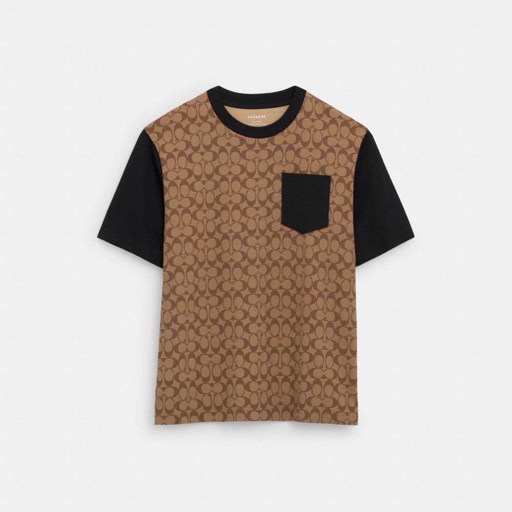 Coach Signature T Shirt In Organic Cotton Khaki Signature