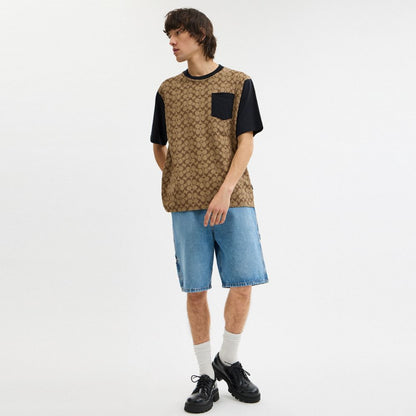 Coach Signature T Shirt In Organic Cotton Khaki Signature