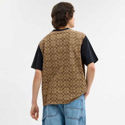 Coach Signature T Shirt In Organic Cotton Khaki Signature