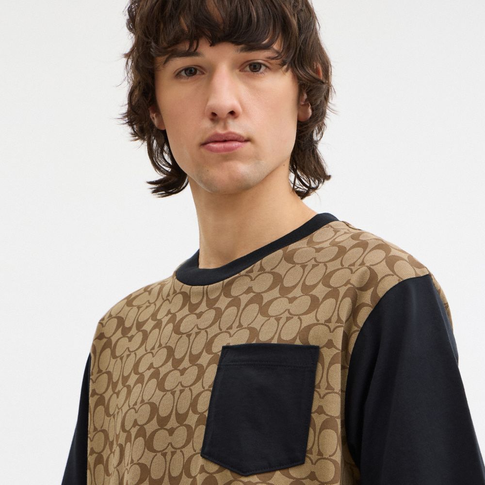 Coach Signature T Shirt In Organic Cotton Khaki Signature