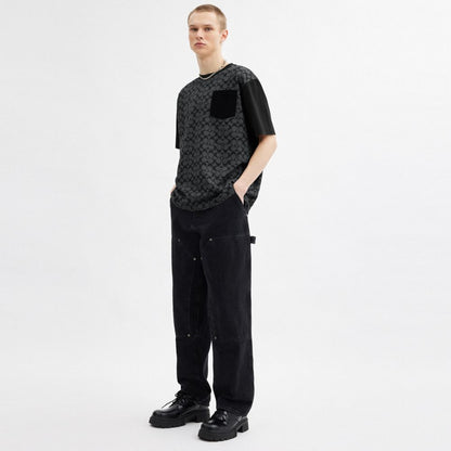 Coach Signature T Shirt In Organic Cotton Charcoal Signature