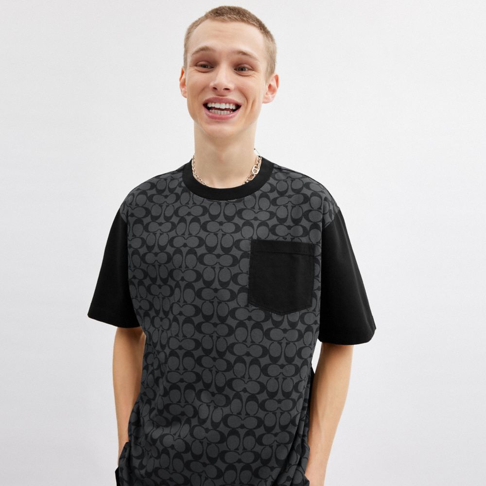 Coach Signature T Shirt In Organic Cotton Charcoal Signature