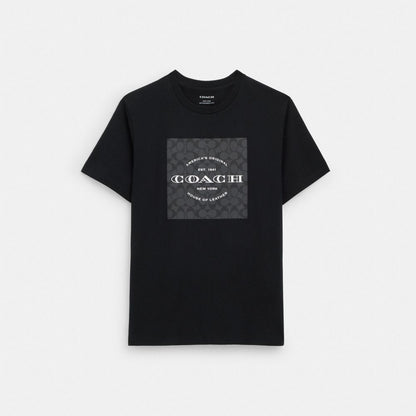 Coach Signature Square T Shirt In Organic Cotton Black